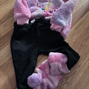 Pink and Black Fuzzy Unicorn Outfit
